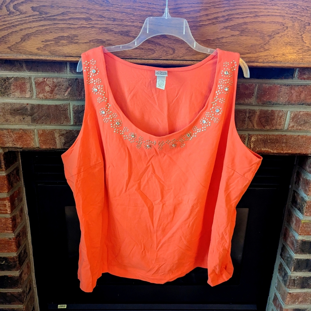 Coral colored embezzled neckline tank top women's plus size 26/28w